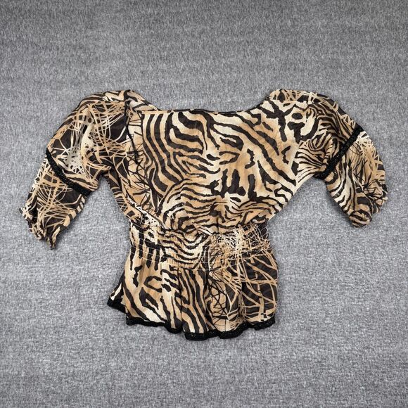 Vintage‎ Guess Tiger Blouse Women's Large Animal Print Long Sleeve Pleated Y2K - Picture 3 of 7